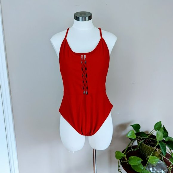 NWT Xhiliration Sangria Red One Piece Swimsuit - Size XL - Picture 1 of 8